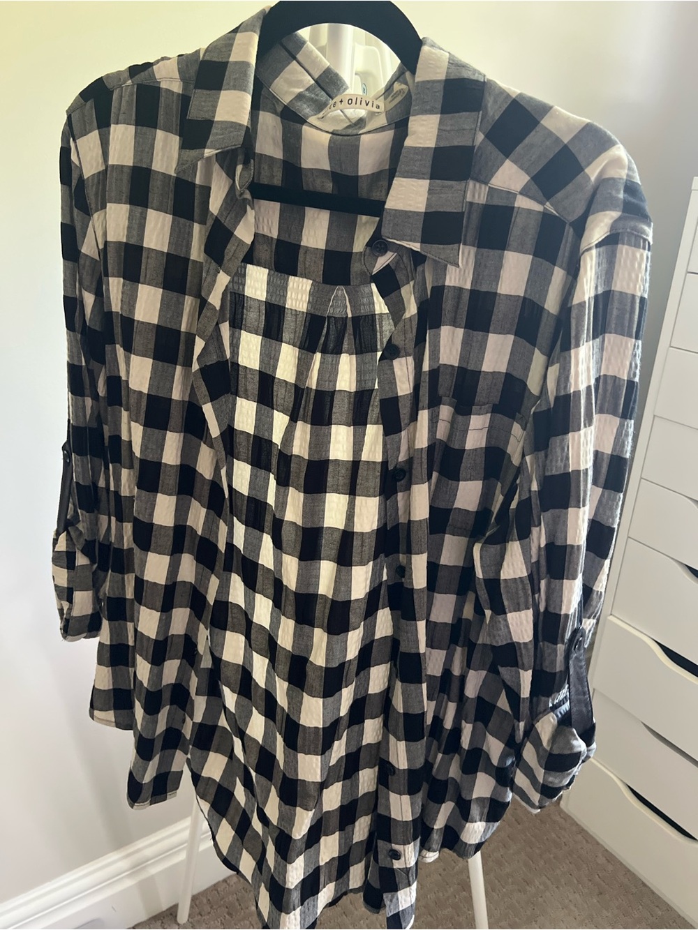 Alice + Olivia Black and White Gingham Button-Front Shirt
